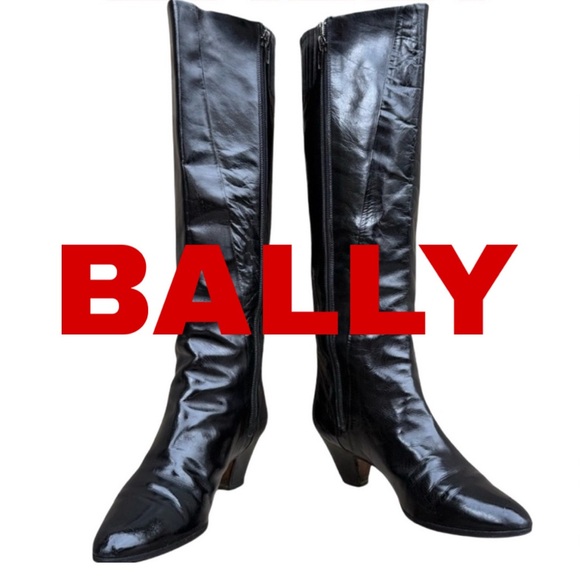 BALLY Vintage SOPHISTICATED made in Italy Black Leather Knee-High Boots 6.5 M - Picture 1 of 15
